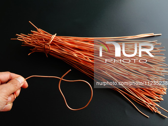 Copper wire is being recovered at a scrap metal recycling station in Yichang, Hubei Province, China, on May 13, 2024. (