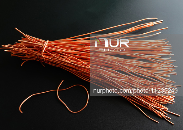 Copper wire is being recovered at a scrap metal recycling station in Yichang, Hubei Province, China, on May 13, 2024. 