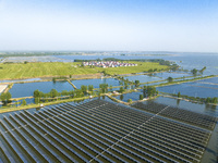 Photovoltaic panels are lining up in an ecological fish pond in Quyang town, Lianyungang, China, on May 13, 2024. (