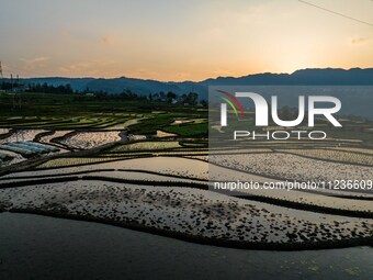 A photo taken on May 13, 2024, shows the rice terraces of Xiaotun in Shiyuan village, Bijie City, Southwest China's Guizhou province. (