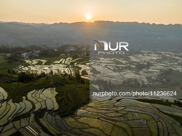 A photo taken on May 13, 2024, shows the rice terraces of Xiaotun in Shiyuan village, Bijie City, Southwest China's Guizhou province. 