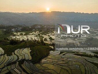 A photo taken on May 13, 2024, shows the rice terraces of Xiaotun in Shiyuan village, Bijie City, Southwest China's Guizhou province. (