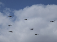 Israeli civilian aircraft fly over Jerusalem on Israeli Independence Day, May 14, 2024, in a gesture of support for the Israeli hostages hel...