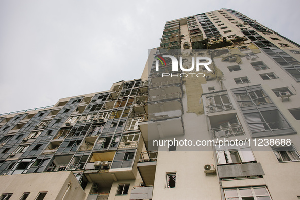 A house is being damaged by an airstrike in Kharkiv, Ukraine, on May 14, 2024. Russia struck Kharkiv with guided aerial bombs. One of the bo...