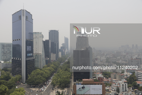 A general view of Mexico City is showing after the Phase 1 environmental contingency alert is registered due to the high levels of pollution...