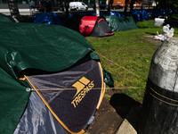 DUBLIN, IRELAND - MAY 14:
A line of asylum seekers tents along the Grand Canal, on May 14, 2024, in Dubin, Ireland. (Photo by Artur Widak/Nu...