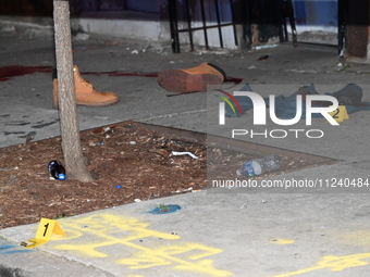 Evidence including footwear, clothes, and blood is at the crime scene. A 33-year-old male is being shot in Chicago, Illinois, United States,...