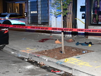 Evidence including footwear, clothes, and blood is at the crime scene. A 33-year-old male is being shot in Chicago, Illinois, United States,...