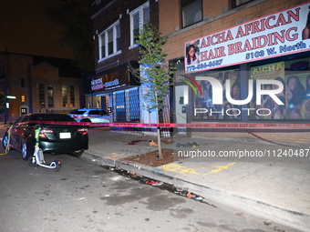 Evidence including footwear, clothes, and blood is at the crime scene. A 33-year-old male is being shot in Chicago, Illinois, United States,...