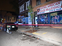 Evidence including footwear, clothes, and blood is at the crime scene. A 33-year-old male is being shot in Chicago, Illinois, United States,...