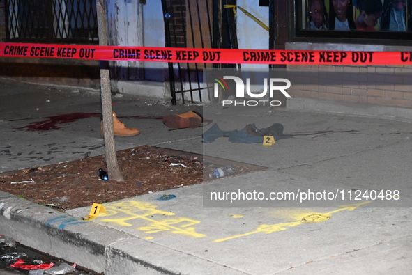 Evidence including footwear, clothes, and blood is at the crime scene. A 33-year-old male is being shot in Chicago, Illinois, United States,...