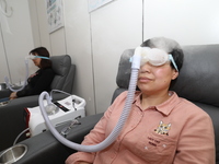 Patients are having their eyes fumigated with traditional Chinese medicine at the ophthalmology department of Shaoxing Central Hospital in S...