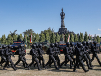 Indonesian special forces of anti-terror military personnel are marching during a security assembly ahead of The 10th World Water Forum 2024...