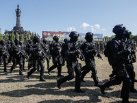 Indonesian special forces of anti-terror military personnel are marching during a security assembly ahead of The 10th World Water Forum 2024...