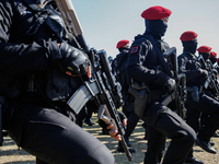 Indonesian special forces commando army (Kopassus) personnel are taking part during a security assembly ahead of The 10th World Water Forum...