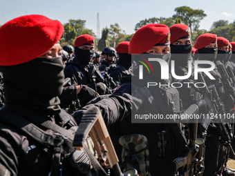 Indonesian special forces commando army (Kopassus) personnel are taking part during a security assembly ahead of The 10th World Water Forum...