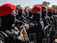 Indonesian special forces commando army (Kopassus) personnel are taking part during a security assembly ahead of The 10th World Water Forum...