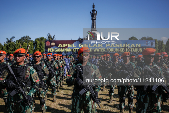 Indonesian air forces military personnel are taking part in a security assembly ahead of The 10th World Water Forum 2024 in Denpasar, Bali,...