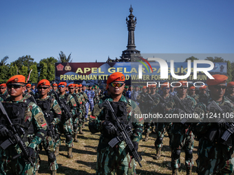 Indonesian air forces military personnel are taking part in a security assembly ahead of The 10th World Water Forum 2024 in Denpasar, Bali,...