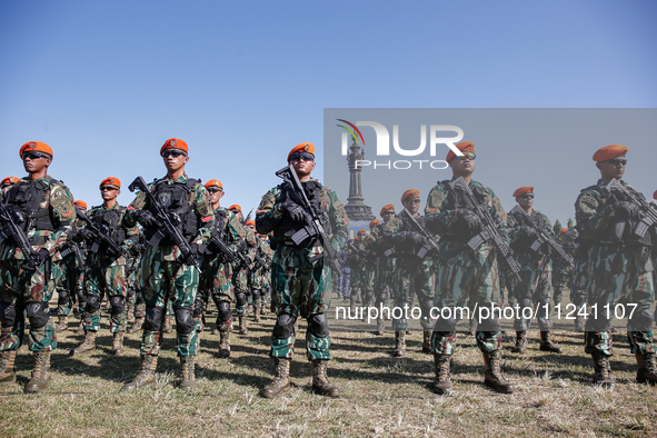 Indonesian air forces military personnel are taking part in a security assembly ahead of The 10th World Water Forum 2024 in Denpasar, Bali,...