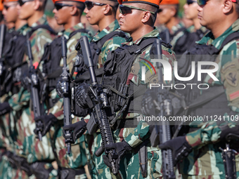 Indonesian air forces military personnel are taking part in a security assembly ahead of The 10th World Water Forum 2024 in Denpasar, Bali,...