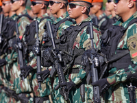 Indonesian air forces military personnel are taking part in a security assembly ahead of The 10th World Water Forum 2024 in Denpasar, Bali,...