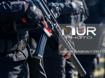 Indonesian elite mobile brigade police are taking part during a security assembly ahead of The 10th World Water Forum 2024 in Denpasar, Bali...