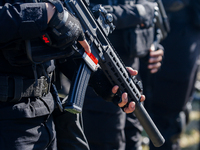 Indonesian elite mobile brigade police are taking part during a security assembly ahead of The 10th World Water Forum 2024 in Denpasar, Bali...