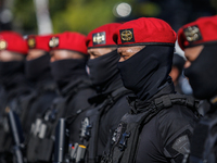 Indonesian special forces commando army (Kopassus) personnel are taking part during a security assembly ahead of The 10th World Water Forum...