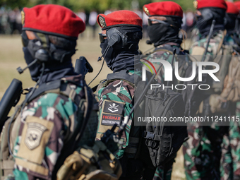 Indonesian frogman navy special forces (Kopaska) personnel are taking part in a security assembly ahead of the 10th World Water Forum 2024 i...