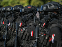 Indonesian elite mobile brigade police are taking part during a security assembly ahead of The 10th World Water Forum 2024 in Denpasar, Bali...