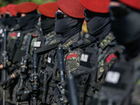 Indonesian anti-terror squad police are taking part during a security assembly ahead of The 10th World Water Forum 2024 in Denpasar, Bali, I...