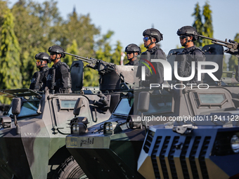 Indonesian special forces of anti-terror military personnel are marching during a security assembly ahead of The 10th World Water Forum 2024...