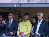 Sandeep Lamichhane (center), Nepal's leg-spinner cricketer, is attending a briefing alongside his legal team after being acquitted in a rape...