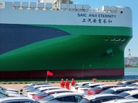 SAIC Anji ETERNITY, a clean energy ro-ro ship built by China's domestic automakers, is arriving from the shipyard to load cars for export at...