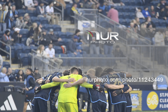 Players of Philadelphia Union are preparing pre-game to take on New York City FC for a home game at Subaru Park in Chester, PA, USA, on May...