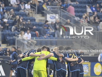 Players of Philadelphia Union are preparing pre-game to take on New York City FC for a home game at Subaru Park in Chester, PA, USA, on May...