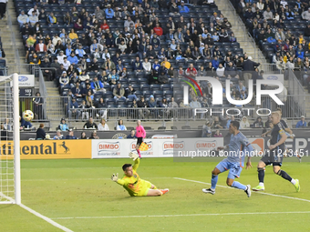 New York City Striker Alonso Martinez is scoring an early goal in the first half in the Philadelphia Union vs. New York City FC match at Sub...