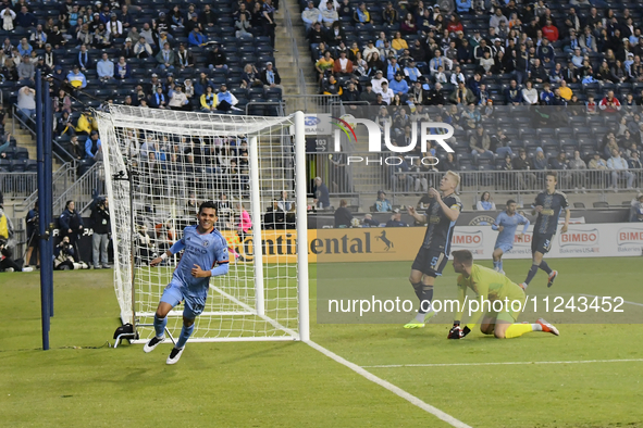 New York City Striker Alonso Martinez is scoring an early goal in the first half in the Philadelphia Union vs. New York City FC match at Sub...