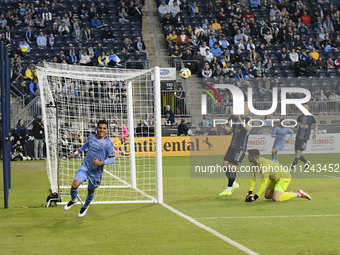 New York City Striker Alonso Martinez is scoring an early goal in the first half in the Philadelphia Union vs. New York City FC match at Sub...