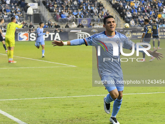 New York City Striker Alonso Martinez is celebrating an early goal in the first half in the Philadelphia Union vs. New York City FC match at...