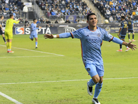 New York City Striker Alonso Martinez is celebrating an early goal in the first half in the Philadelphia Union vs. New York City FC match at...