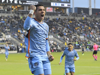 New York City Striker Alonso Martinez is celebrating an early goal in the first half in the Philadelphia Union vs. New York City FC match at...