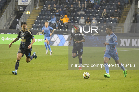 NYC FC's Agustin Ojeda is in action during the Philadelphia Union vs. New York City FC match at Subaru Park in Chester, PA, USA, on May 15,...