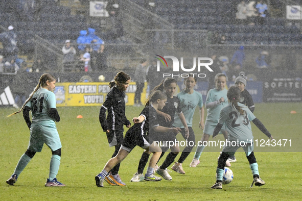 Local youth players are taking the pitch during halftime of the Philadelphia Union vs. New York City FC match at Subaru Park in Chester, PA,...