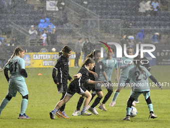 Local youth players are taking the pitch during halftime of the Philadelphia Union vs. New York City FC match at Subaru Park in Chester, PA,...