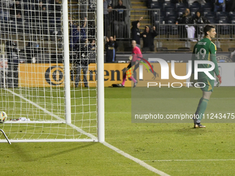 NYC FC Goalkeeper Matt Freese is reacting after Philadelphia Union Striker Julian Carranza (#9) scores in the 47th minute from a free kick d...