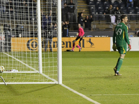 NYC FC Goalkeeper Matt Freese is reacting after Philadelphia Union Striker Julian Carranza (#9) scores in the 47th minute from a free kick d...