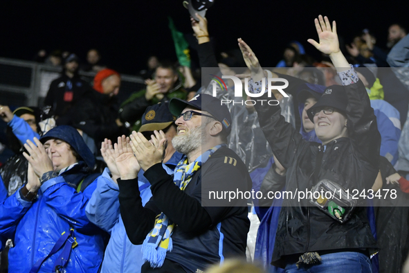 Fans are celebrating after Philadelphia Union Striker Julian Carranza (#9) scores in the 47th minute from a free kick during the Philadelphi...