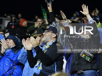 Fans are celebrating after Philadelphia Union Striker Julian Carranza (#9) scores in the 47th minute from a free kick during the Philadelphi...